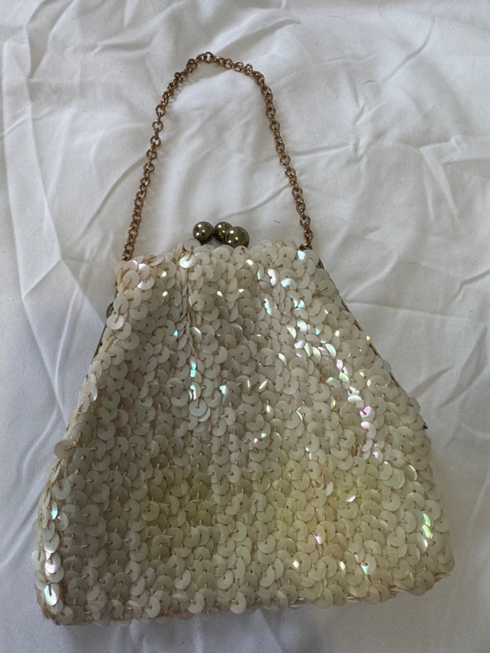 Vintage 1950s-60s Iridescent Sequin Kisslock Evening Gold Frame Mid Century